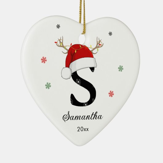 Letternaam Santa Hat | Monogram | Aangepast Initia Keramisch Ornament (Rechts)