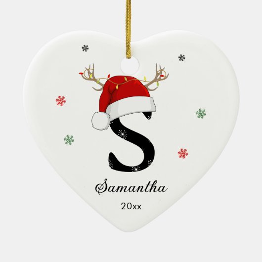 Letternaam Santa Hat | Monogram | Aangepast Initia Keramisch Ornament (Achterkant)