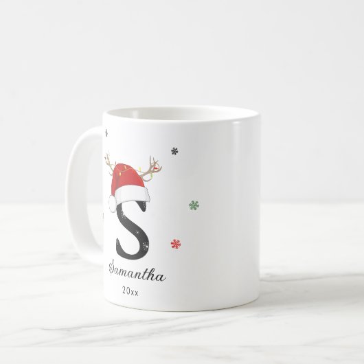 Letternaam Santa Hat | Monogram | Aangepast Initia Koffiemok (Voorkant links)