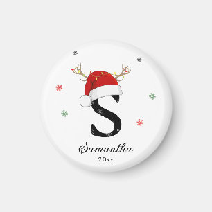 Letternaam Santa Hat Monogram Aangepast Initia Magneet