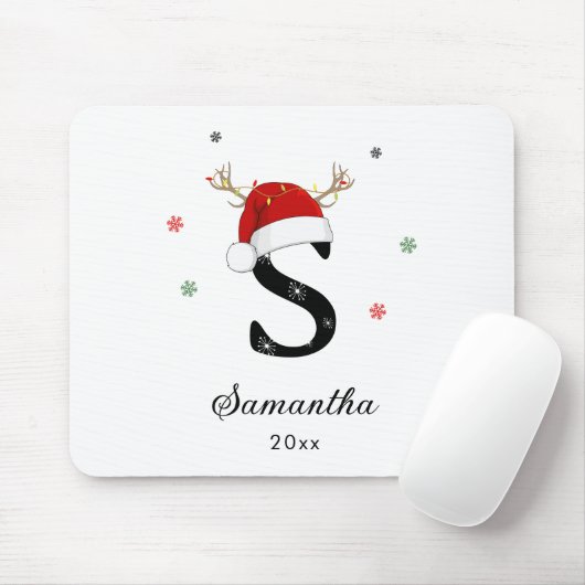Letternaam Santa Hat | Monogram | Aangepast Initia Muismat (Met muis)