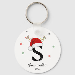 Letternaam Santa Hat   Monogram   Aangepast Initia Sleutelhanger