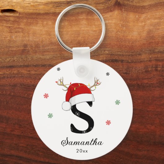 Letternaam Santa Hat | Monogram | Aangepast Initia Sleutelhanger (Voorkant)