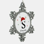 Letternaam Santa Hat | Monogram | Aangepast Initia Tin Sneeuwvlok Ornament (Links)
