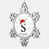 Letternaam Santa Hat | Monogram | Aangepast Initia Tin Sneeuwvlok Ornament (Rechts)