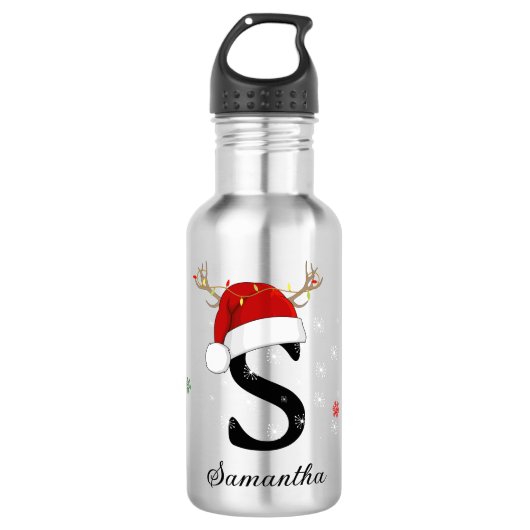 Letternaam Santa Hat | Monogram | Aangepast Initia Waterfles (Voorkant)