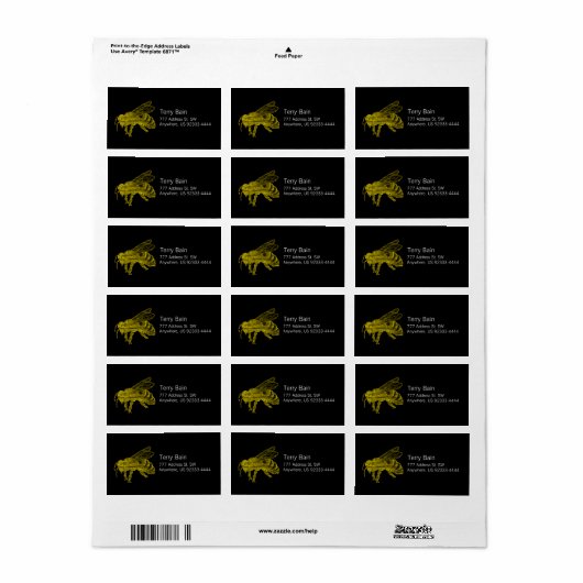 Letterpress Bee Etiket (Full Sheet)