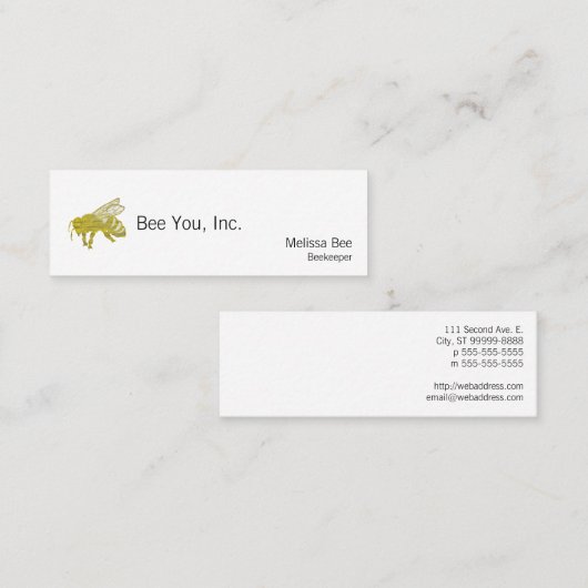 Letterpress Bee Mini Visitekaartje (Voorkant / Achterkant)