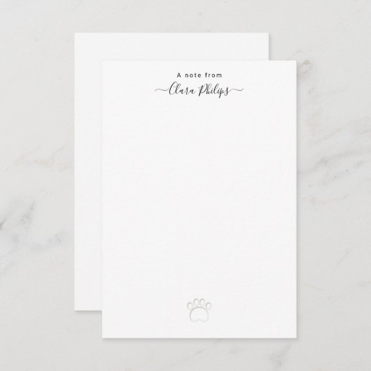 Letterpress paw print briefkaart met naam (Voorkant / Achterkant)