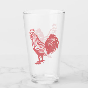 Letterpress stijl rode haan glas