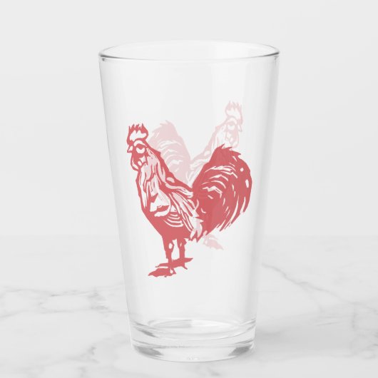 Letterpress stijl rode haan glas (Voorkant)