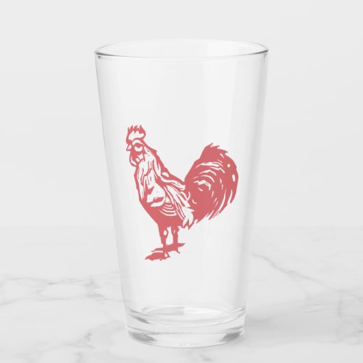Letterpress stijl rode haan glas (Voorkant)