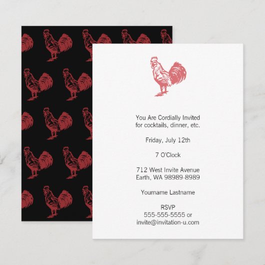 Letterpress stijl rode haan kaart (Voorkant / Achterkant)