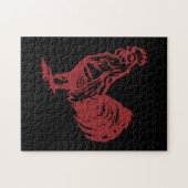 Letterpress stijl rode haan legpuzzel (Horizontaal)