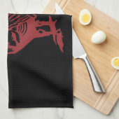 Letterpress stijl rode haan theedoek (Quarter Fold)