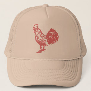 Letterpress stijl rode haan trucker pet