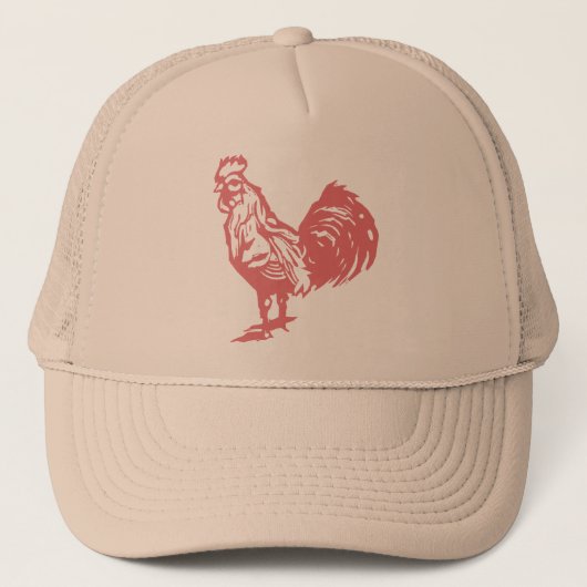 Letterpress stijl rode haan trucker pet (Voorkant)