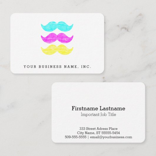 Letterpress Style CMY Mustaches Euro Visitekaartje (Voorkant / Achterkant)