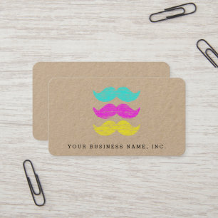Letterpress Style CMY Mustaches Kraft Visitekaartje