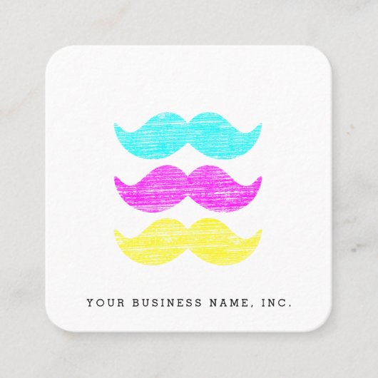 Letterpress Style CMY-mustaches Vierkante Visitekaartje (Voorkant)