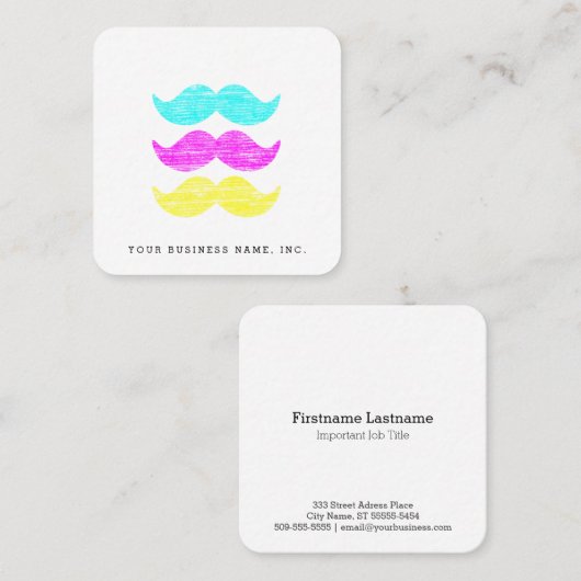 Letterpress Style CMY-mustaches Vierkante Visitekaartje (Voorkant / Achterkant)