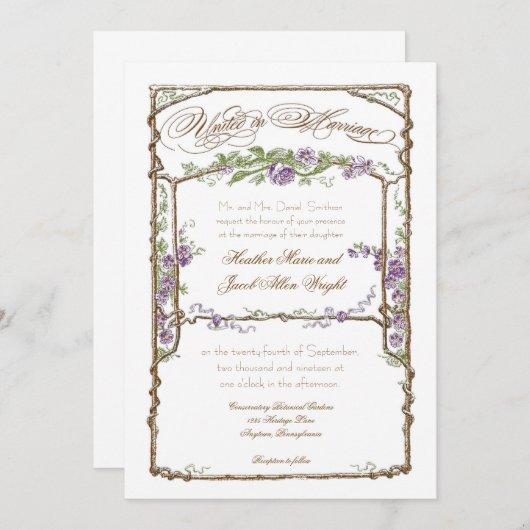 Letterpress Style  Faux Bois Trellis Paars Kaart (Voorkant / Achterkant)