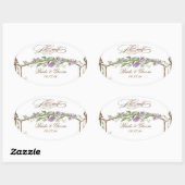 Letterpress Style  Faux Bois Trellis Paars Ovale Sticker (Vel)