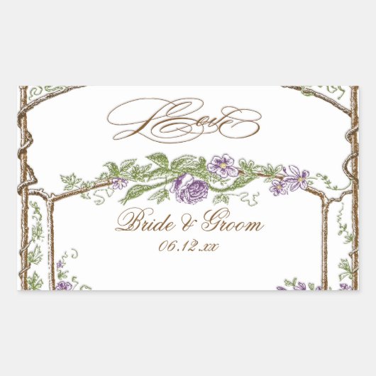 Letterpress Style Faux Bois Trellis Paars Rechthoekige Sticker (Voorkant)