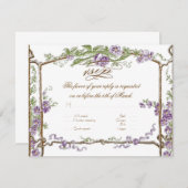 Letterpress Style  Faux Bois Trellis Paars RSVP Kaartje (Voorkant / Achterkant)