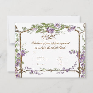 Letterpress Style  Faux Bois Trellis Paars RSVP Kaartje
