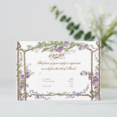 Letterpress Style  Faux Bois Trellis Paars RSVP Kaartje (Staand voorkant)