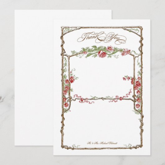 Letterpress Style  Faux Bois Trellis - Red Bedankkaart (Voorkant / Achterkant)