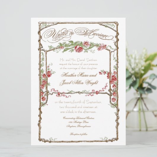 Letterpress Style  Faux Bois Trellis - Red Kaart (Staand voorkant)