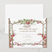 Letterpress Style  Faux Bois Trellis - Red RSVP Kaartje (Voorkant / Achterkant)