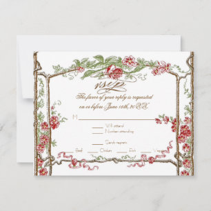Letterpress Style  Faux Bois Trellis - Red RSVP Kaartje