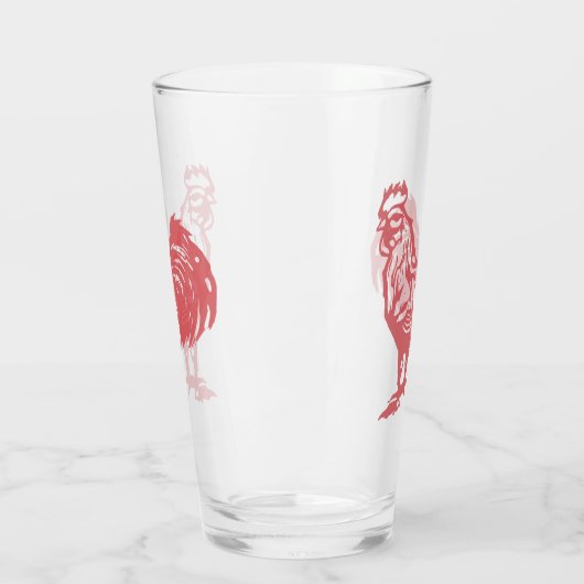 Letterpress Style Red Rooster Glas (Links)