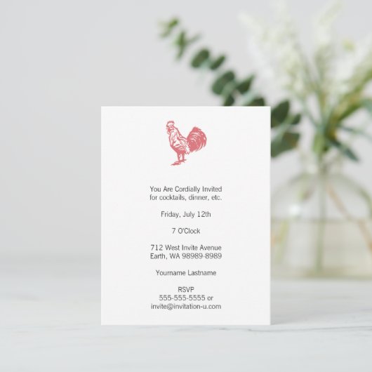 Letterpress Style Red Rooster Kaart (Staand voorkant)
