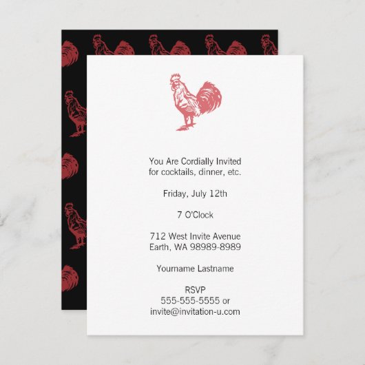 Letterpress Style Red Rooster Kaart (Voorkant / Achterkant)