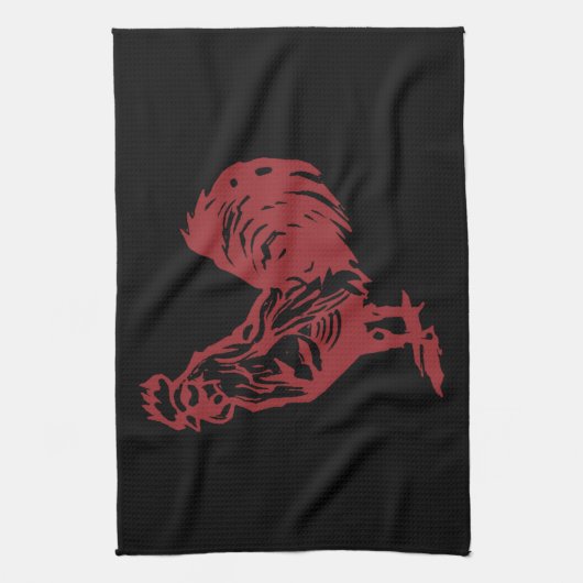 Letterpress Style Red Rooster Theedoek (Verticaal)