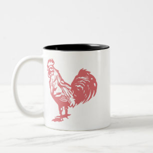 Letterpress Style Red Rooster Tweekleurige Koffiemok