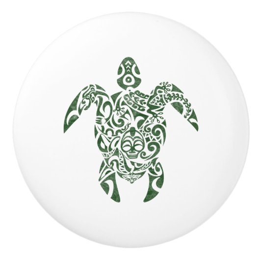 Letterpress Tribal Style Turtle Keramische Knop (Voorkant)