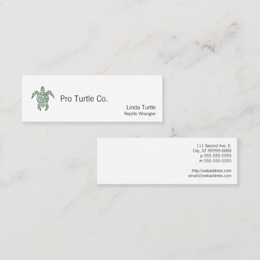 Letterpress Tribal Style Turtle Mini Visitekaartje (Voorkant / Achterkant)