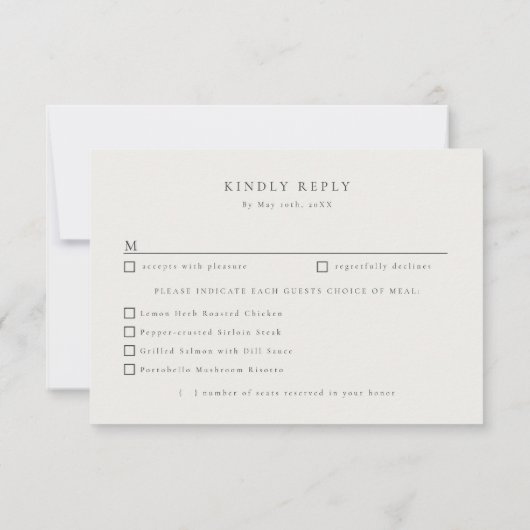 Letterpress twig ivoor bruiloft maaltijd keuzes RS RSVP Kaartje (Achterkant)