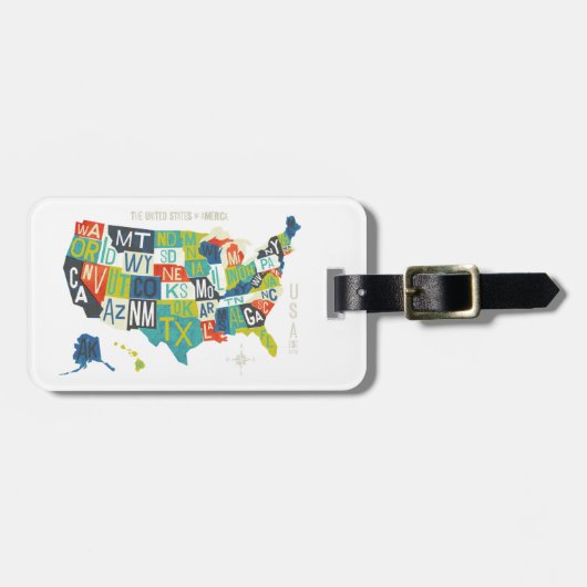 Letterpress USA Map Bagagelabel (Voorkant horizontaal)