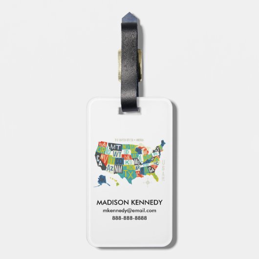 Letterpress USA Map Bagagelabel (Achterkant verticaal)