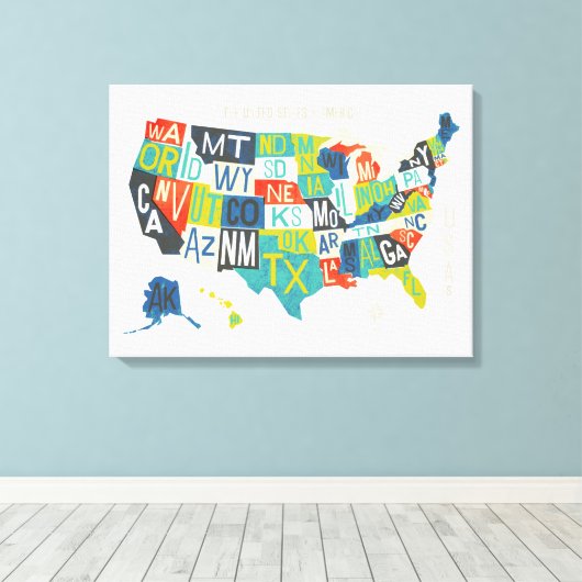 Letterpress USA Map Canvas Afdruk (Insitu (Houten vloer))