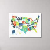Letterpress USA Map Canvas Afdruk (Voorkant)