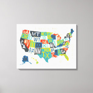 Letterpress USA Map Canvas Afdruk