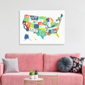 Letterpress USA Map Canvas Afdruk (Insitu (Woonkamer))