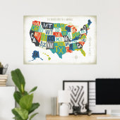 Letterpress USA Map Poster (Thuiskantoor)